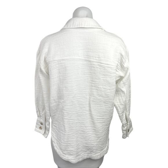 Zara Women's White Full Sleeve Collared Textured Button Up Shirt Blouse Top Sz S - Picture 2 of 4